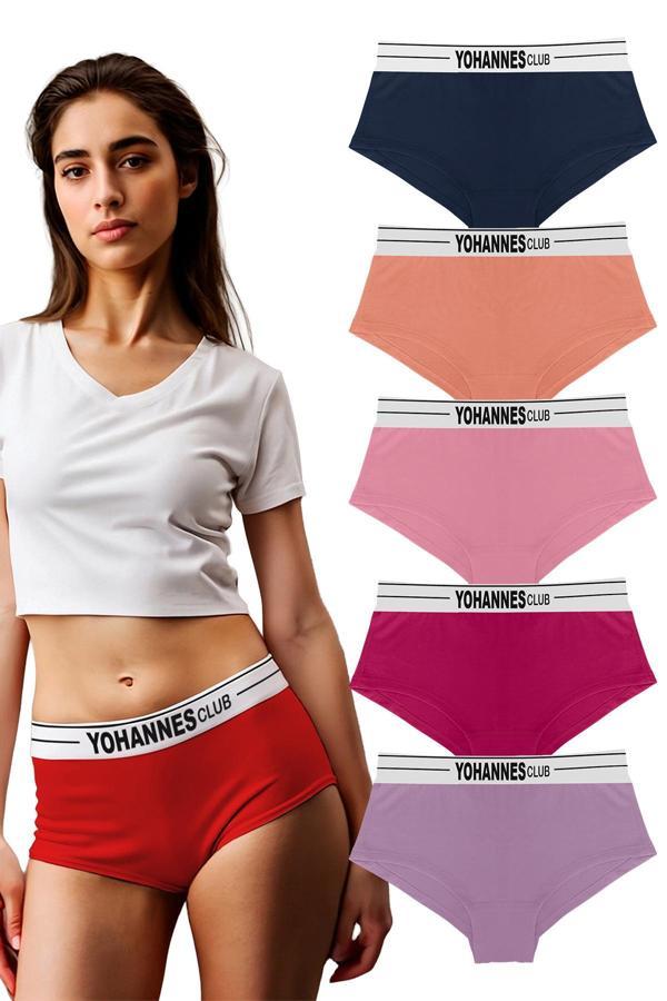Yohannes Club, Kadın Lastik Kemerli, Pamuklu, Boyshort-Boxer Külot, 5'li Paket,  - Image 1