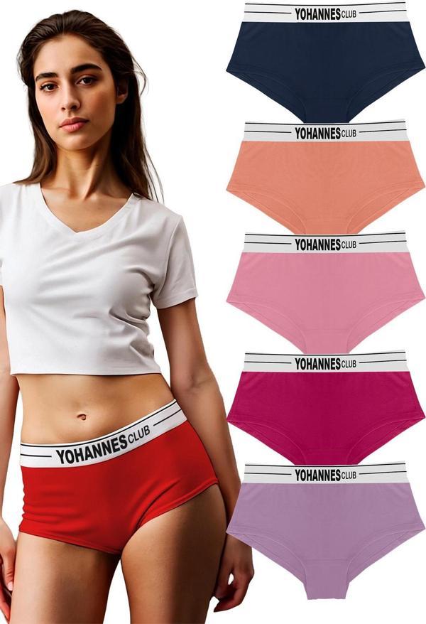 Yohannes Club, Kadın Lastik Kemerli, Pamuklu, Boyshort-Boxer Külot, 5'li Paket,  - Image 1