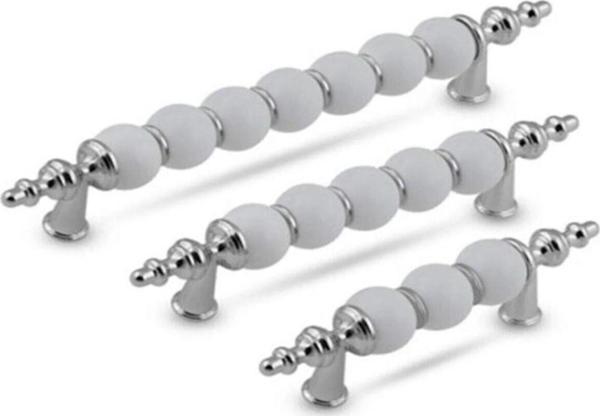 Kulpsec Polimer Boncuk Lüks Modern Dolap Çekmece Kulpları (96 Mm ) Krom Boncuk (96 Cm) 2 Adet - Image 1