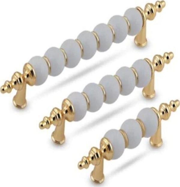 Yaren Metal Polimer Boncuk Lüks Modern Dolap Çekmece Kulpları (224 Mm )22,4 Cm Altın Boncuk-2 Adet - Image 1