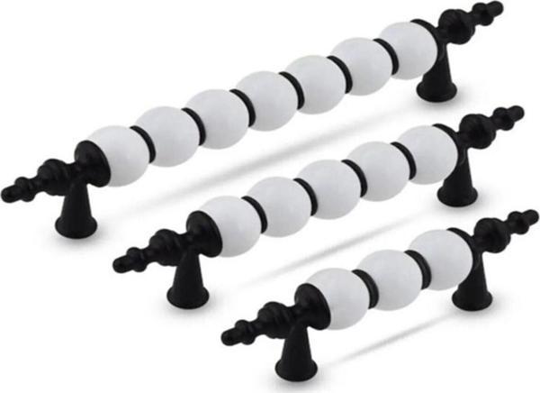 Yaren Metal Polimer Boncuk Lüks Modern Dolap Çekmece Kulpları (224 Mm ) Siyah Boncuk(1 Adet) - Image 1