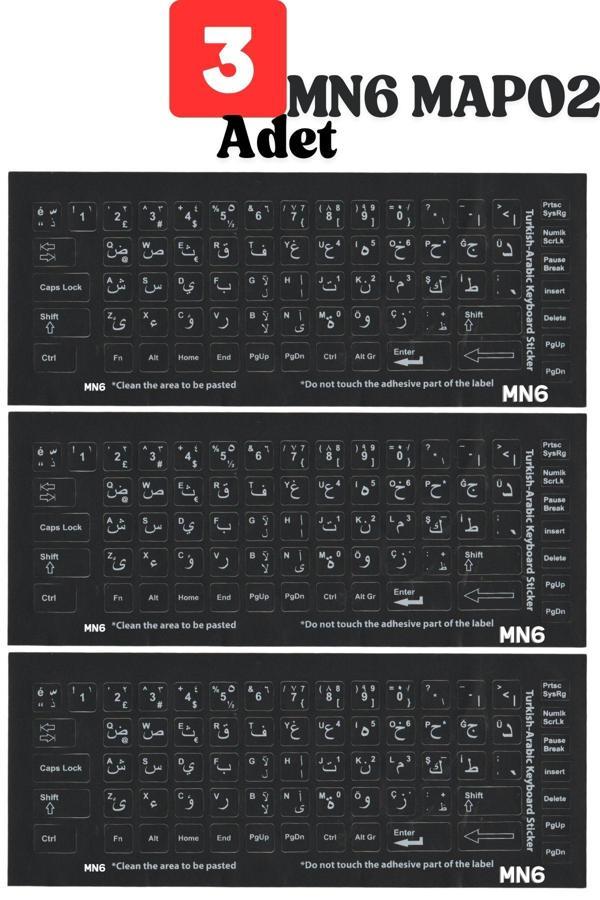 Mn6 Map02 Arapça Klavye Sticker/3 Adet/Arapça Türkçe Klavye Etiketi/Arapçakeyboard Sticker - Image 1