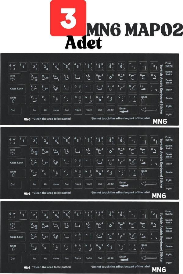Mn6 Map02 Arapça Klavye Sticker/3 Adet/Arapça Türkçe Klavye Etiketi/Arapçakeyboard Sticker - Image 1