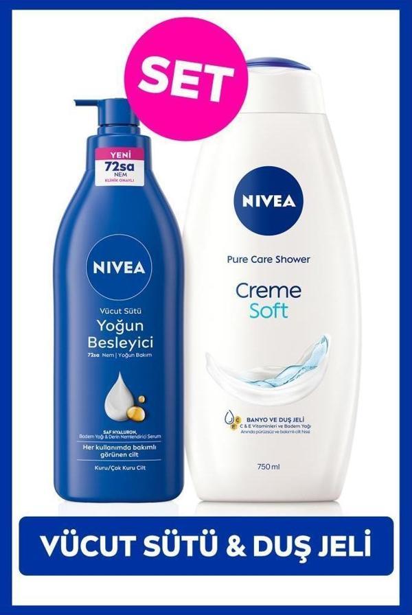 Creme Soft Kremsi Dokunuş Duş Jeli 750ml ve Besleyici Vücut Sütü 400ml, Nemlendirici, Kuru Cilt - Image 1