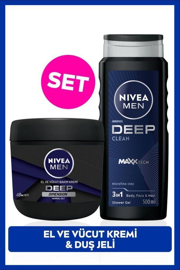 MEN Erkek Damat Çeyiz Seti Deep Dimension Duş Jeli 500ml ve Nemlendirici El Vücut Bakım Kremi 400ml - Image 1