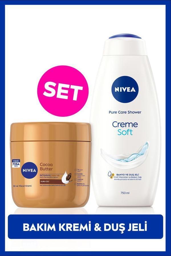 Creme Soft Kremsi Dokunuş Duş Jeli 750ml ve Cocoa Butter Nemlendirici Vücut Bakım Kremi 400ml - Image 1