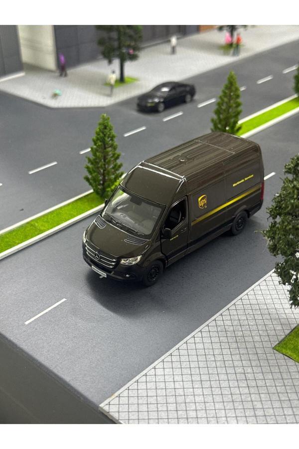 Çek Bırak Diecast Model Araba 10 cm - Mercedes Sprinter Kargo Arabası Ups Metal Açılabilir Kapılı - Image 1