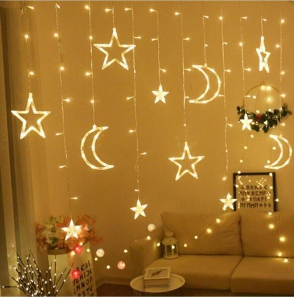 Ledison 5 Metre Dekoratif 5 Animasyonlu Ay Yıldızlı Saçak Ip Perde Led Fişli - Image 1