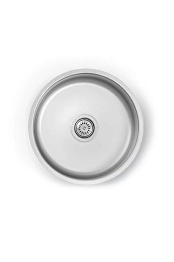 Akmetal 42Cm Çap ,Yuvarlak Evye , Paslanmaz, Daire, Oval Krom Mutfak Lavabosu Evyesi - Image 1