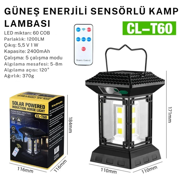Uzaktan Kumandalı CL-T60 Solar LED Lamba - 2400mAh Pil Kapasiteli, Su Geçirmez kamp lambası - Image 1