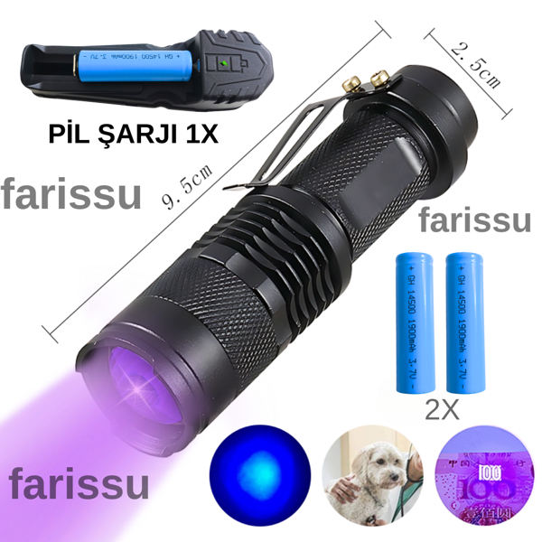 Gold Orion OR-90 UV Mor Işık El Feneri | 1900 mAh Şarjlı | 2 Pil + Şarj Cihazı | 50 Metre Aydınlatma - Image 1