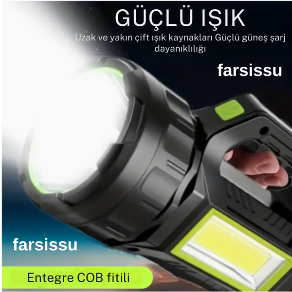 RT-T95  30W Uzun Menzilli Solar Panelli Powerbank Usb Çıkış S.o.s Lu Ultra Güçlü Ledli Şarjlı Feneri - Image 1