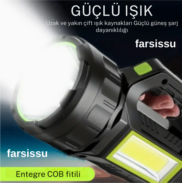 RT-T95  30W Uzun Menzilli Solar Panelli Powerbank Usb Çıkış S.o.s Lu Ultra Güçlü Ledli Şarjlı Feneri - Image 1