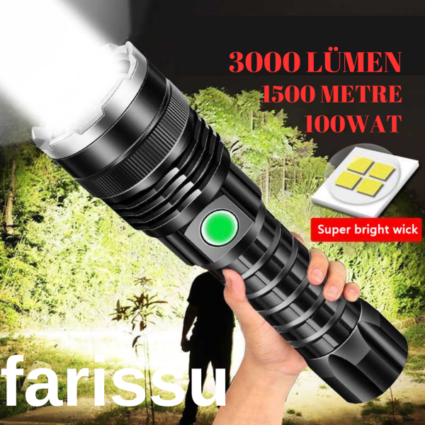 Gold Orion OR-A72 Alüminyum Alaşımlı El Feneri – 100W Güç, 3000 Lümen, 1500 Metre Menzil - Image 1