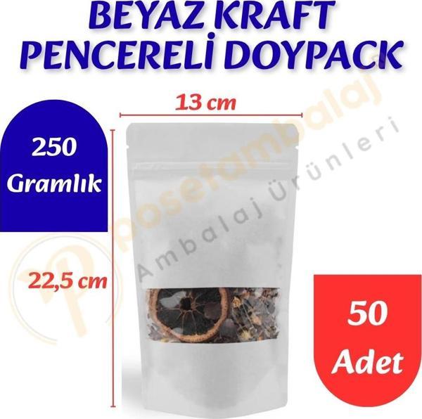 Beyaz Kraft Pencereli Doypack 13x22,5x7 cm (50 Adet) - Image 1
