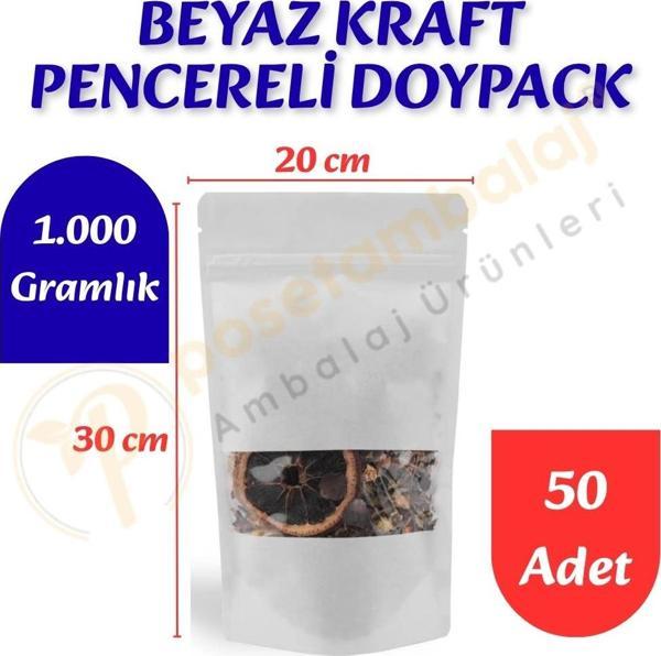 Beyaz Kraft Pencereli Doypack 20x30x10 cm (50 Adet) - Image 1