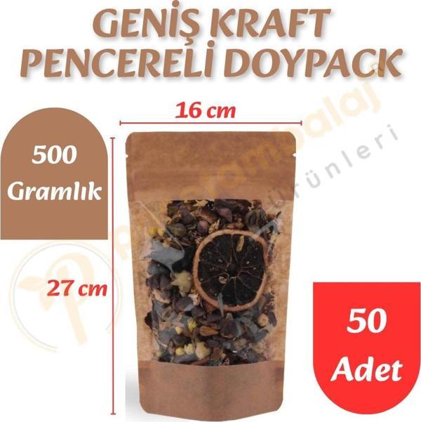 Geniş Kraft Pencereli Doypack 16x27x8 cm (50 Adet) - Image 1