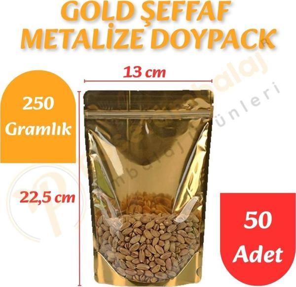 Gold Şeffaf Metalize Doypack 13x22,5x7 cm (50 Adet) - Image 1