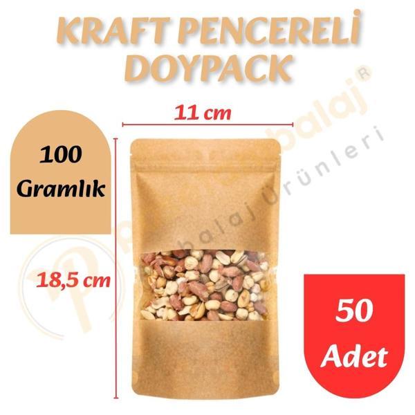 Kraft Pencereli Doypack 11x18,5x7 cm (50 Adet) - Image 1