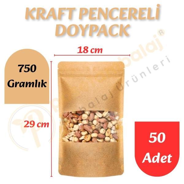Kraft Pencereli Doypack 18x29x9 cm (50 Adet) - Image 1