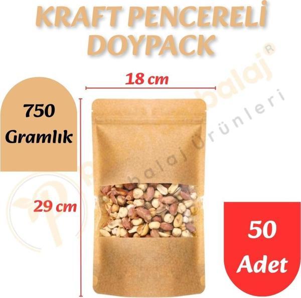 Kraft Pencereli Doypack 18x29x9 cm (50 Adet) - Image 1