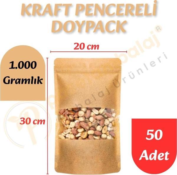 Kraft Pencereli Doypack 20x30x10 cm (50 Adet) - Image 1
