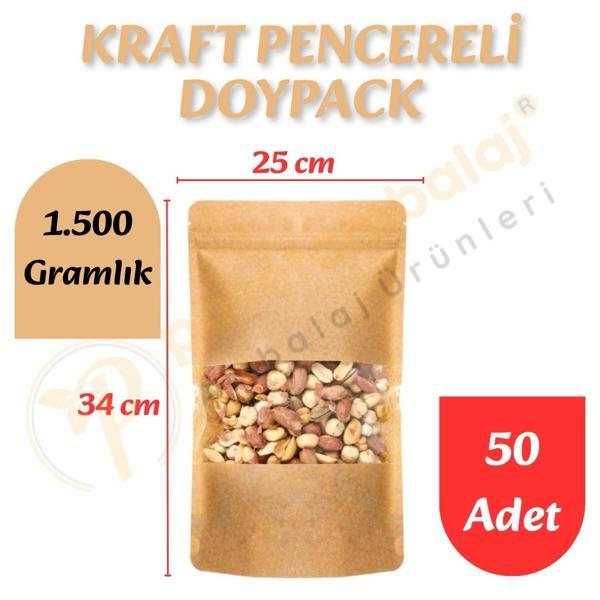 Kraft Pencereli Doypack 25x34x12 cm (50 Adet) - Image 1