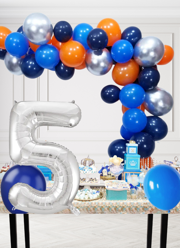 5 Yaş Kozmik Temalı Doğum Günü Seti Kozmik Mavi Turuncu Gümüş Mavi Balonlar Gümüş Folyo Rakam - Image 1