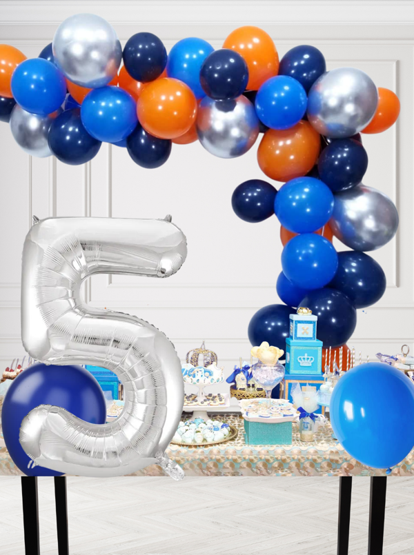 5 Yaş Kozmik Temalı Doğum Günü Seti Kozmik Mavi Turuncu Gümüş Mavi Balonlar Gümüş Folyo Rakam - Image 1