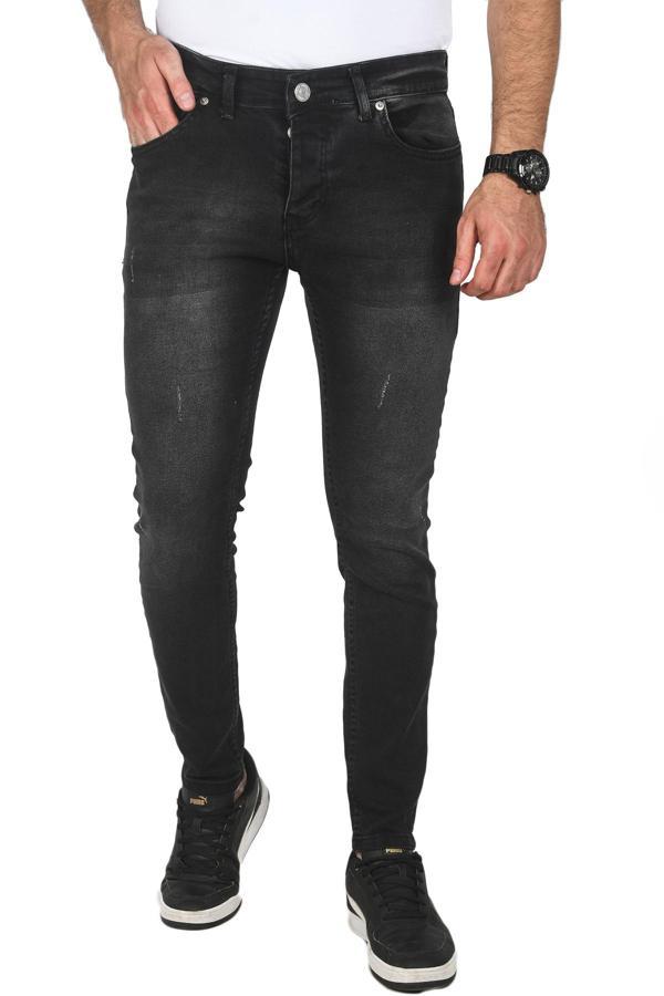 DeepSEA Erkek Siyah Jeans Skinny Fit Likralı Taşlanmış Kot Pantolon 2508588 - Image 1
