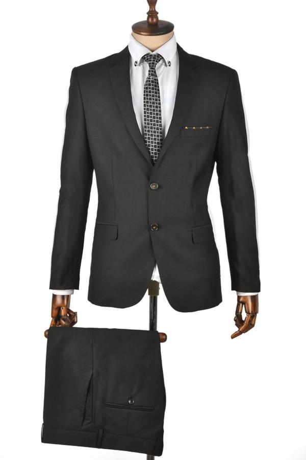DeepSEA Erkek Siyah Çift Düğme Çift Yırtmaç Slim Fit 2 Li Takım Elbise 0230114 - Image 1
