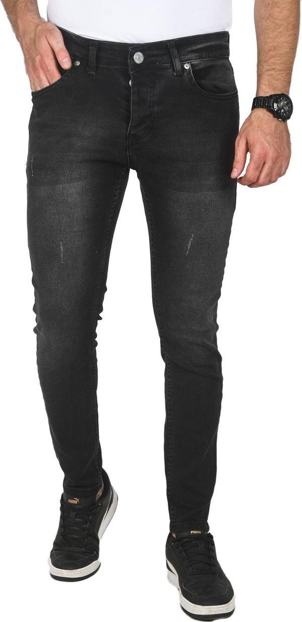 DeepSEA Erkek Siyah Jeans Skinny Fit Likralı Taşlanmış Kot Pantolon 2508588 - Image 1