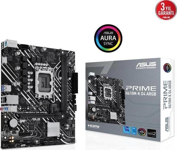 Asus Prıme H610m-k D4 Argb Ddr4 3200mhz 1xhdmı 1xm.2 Usb 3.2 Matx 1700p (12. / 13. Ve 14. Nesil İşle - Image 1