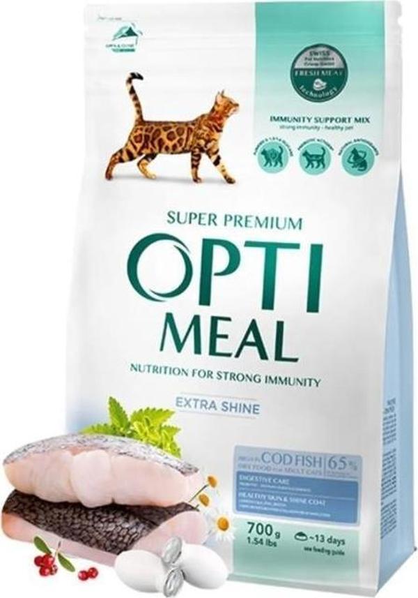 OptiMeal Extra Shine Morina Balıklı Parlak Tüy Gelişimini Destekleyen Yetişkin Kedi Maması 700 gr - Image 1