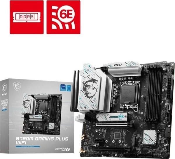 Msı B760m Gamıng Plus Wıfı Ddr5 6800mhz 2xhdmı 2xdp 2xm.2 Usb 3.2 Matx 1700p (12. / 13. Ve 14. Nesil - Image 1