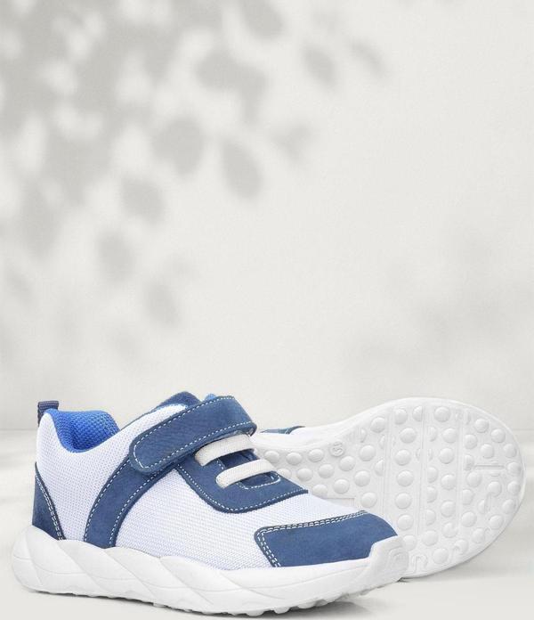 Rakerplus Barefoot Hakiki Deri Krem Lacivert Cırt Cırtlı Çocuk Spor Ayakkabı - Image 1