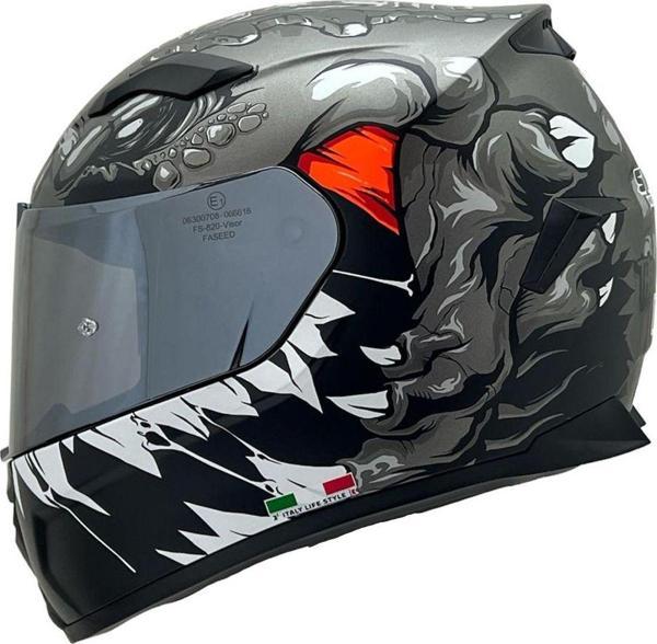 Sway 820 Full Face Aynalı Vizör Kapalı Motosiklet Kaskı L Beden Monster  - Image 1