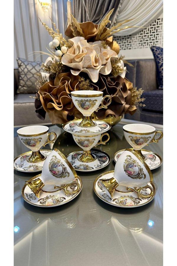 Porselen 6 Kişilik Ayaklı Gold Kahve Fincanı Takımı Rosanna - Image 1