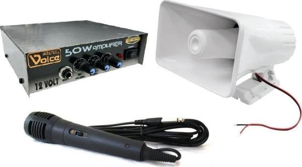 Pazarcı Ses Sistemi Takım Set 12V Amfi+30W Horn Hoparlör+Mikrofon - Image 1