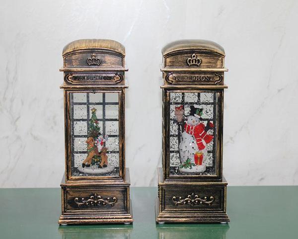 Telefon Kulübesi Tasarımlı Yılbaşı Temalı Işıklı Müzikli Kar Küresi Model 1 - Image 1