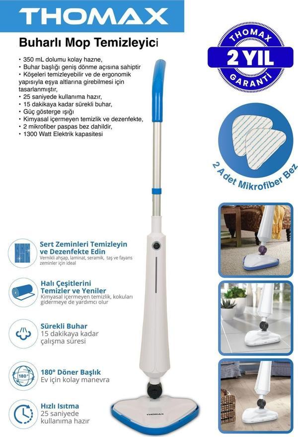 Thomax Antibakteriyel Buhar Basınçlı Temizleyici Ve Dezenfektan Mop - Image 1