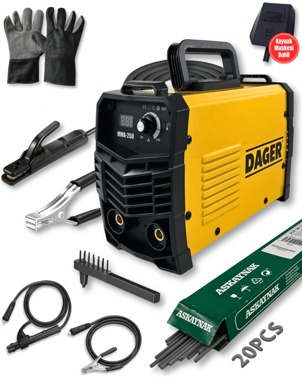 Dager MMA250 250 Amper Inverter Mini Çanta Kaynak Makinesi Seti | IGBT | Dijital Ekran | Elektrod + Maske + Eldiven - Image 1