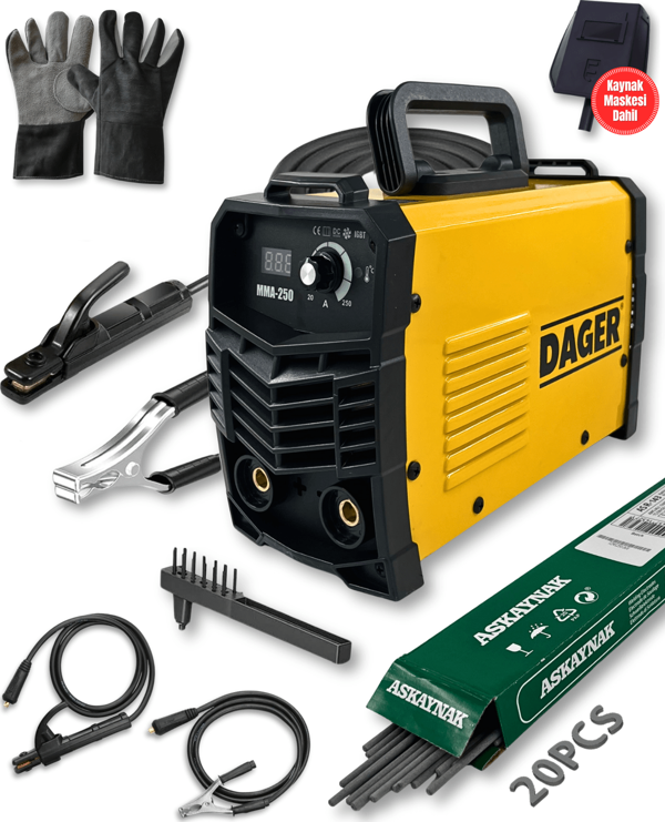 Dager MMA250 250 Amper Inverter Mini Çanta Kaynak Makinesi Seti | IGBT | Dijital Ekran | Elektrod + Maske + Eldiven - Image 1