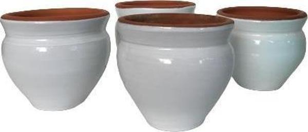 Dört Adet Sırlı Boyunlu Saksı (Beyaz Renk) - Image 1