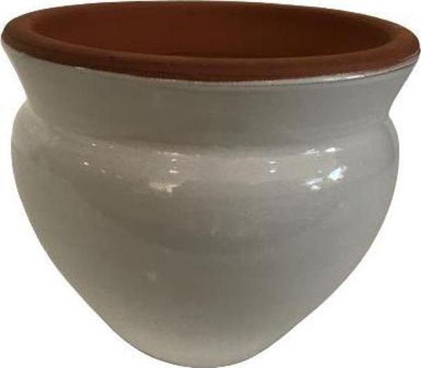 BEYAZ RENK SIRLI EL YAPIMI KÜÇÜK BOY TOPRAK SAKSI (12*12 CM) - Image 1