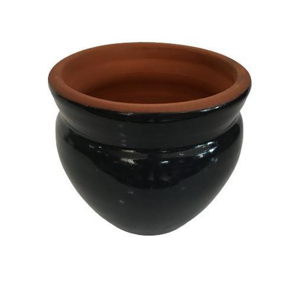 ANTRASİT RENK SIRLI EL YAPIMI KÜÇÜK BOY TOPRAK SAKSI (12*12 CM) - Image 1