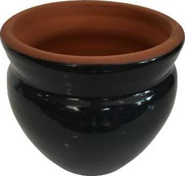 ANTRASİT RENK SIRLI EL YAPIMI KÜÇÜK BOY TOPRAK SAKSI (12*12 CM) - Image 1