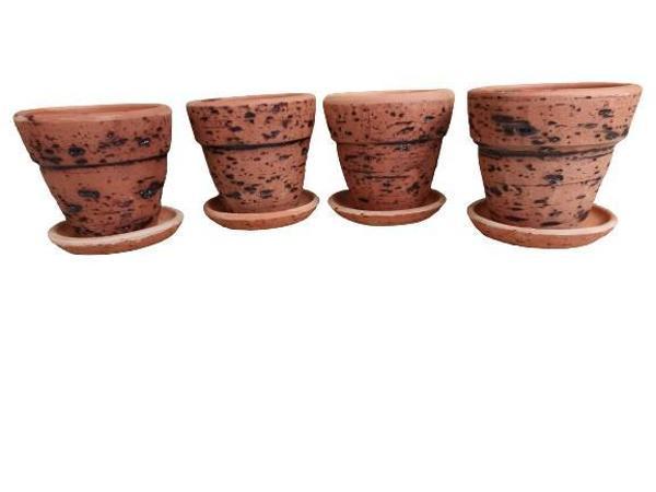 4 ADET ANTİK GÖRÜNÜMLÜ TOPRAK SAKSI 12*12 CM - Image 1