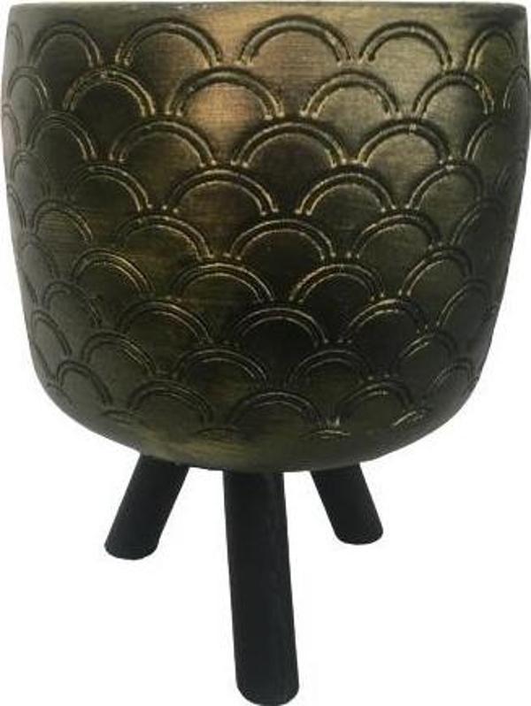 Balık Pulu Motifli Ayaklı Saksı (Altın Rengi) - Image 1