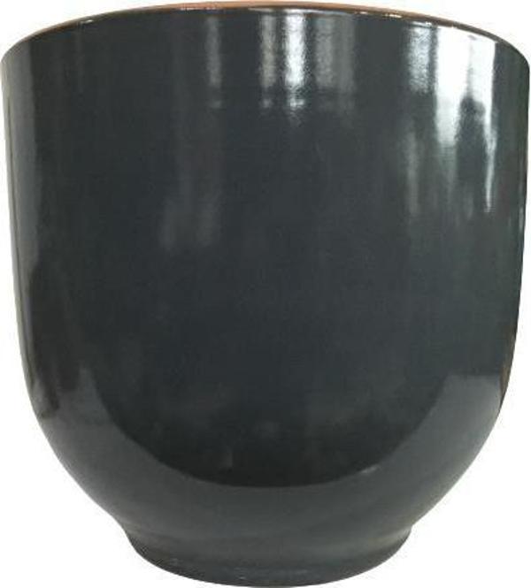 ANTRASİT RENK SIRLI , EL YAPIMI TOMBUL TOPRAK SAKSI (33*38 CM) - Image 1